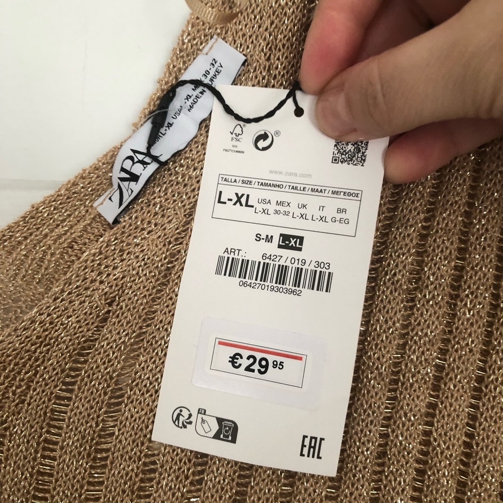 Zara Metallic Ribbed V-Neck Knit Dress - Camel Gold new with tags XL/XXL - Picture 5 of 5